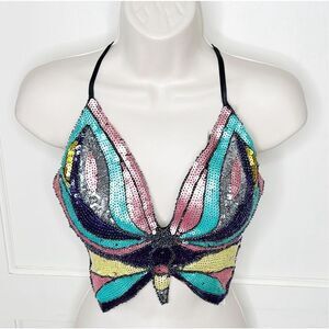 BUTTERFLY SEQUIN TOP Multi Colored One Size